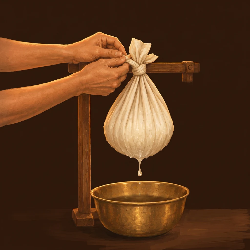 Yogurt hung: a close-up of a home cook's hands preparing the bar.